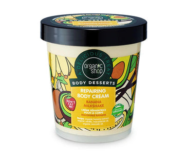 Organic Shop Body Desserts Repairing Body Cream Banana Milkshake Επανορθωτική Κρέμα Σώματος Συσκευασία Βαζάκι